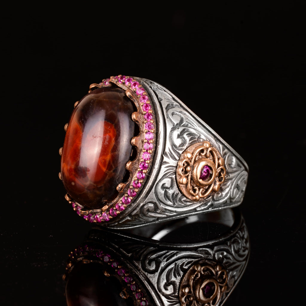 Natural Real Bloodstone Gemstone Ring - Handmade 925 Sterling Silver Men's Ring — 5
