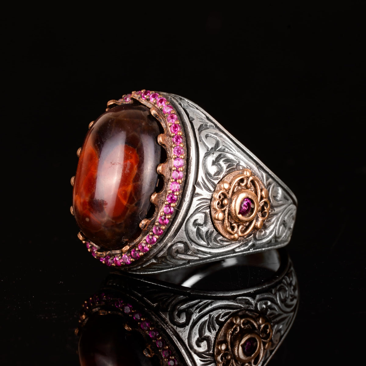Natural Real Bloodstone Gemstone Ring - Handmade 925 Sterling Silver Men's Ring — 5