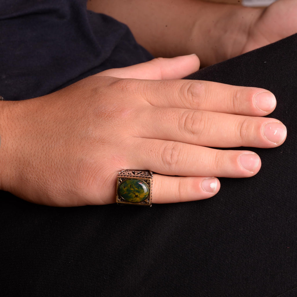 Falcon Jewelry KAMBO Handmade 925 Sterling Silver Bloodstone Falcon Ring for Men, Vintage Adjustable Gemstone Statement 