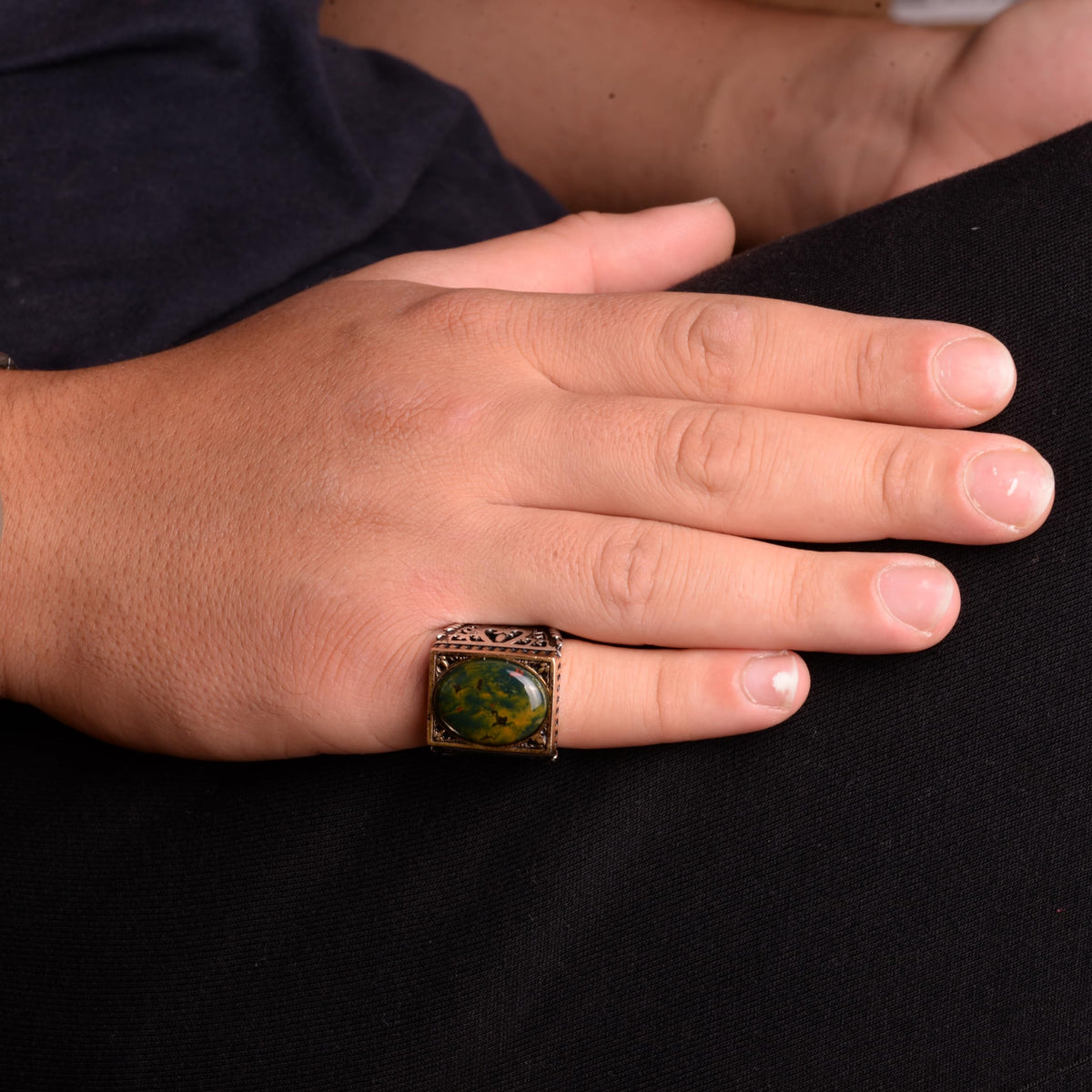 Falcon Jewelry KAMBO Handmade 925 Sterling Silver Bloodstone Falcon Ring for Men, Vintage Adjustable Gemstone Statement 
