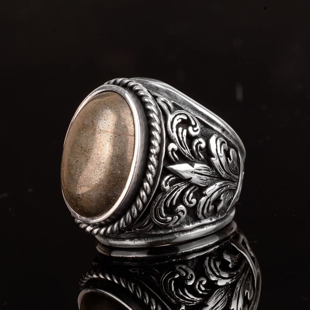 Elegant Stone Collection 925 Sterling Silver Large Ring - Natural Pyrite — 6