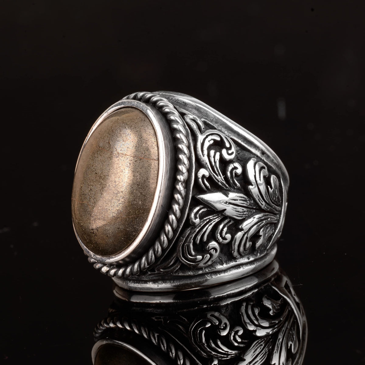 Elegant Stone Collection 925 Sterling Silver Large Ring - Natural Pyrite — 6