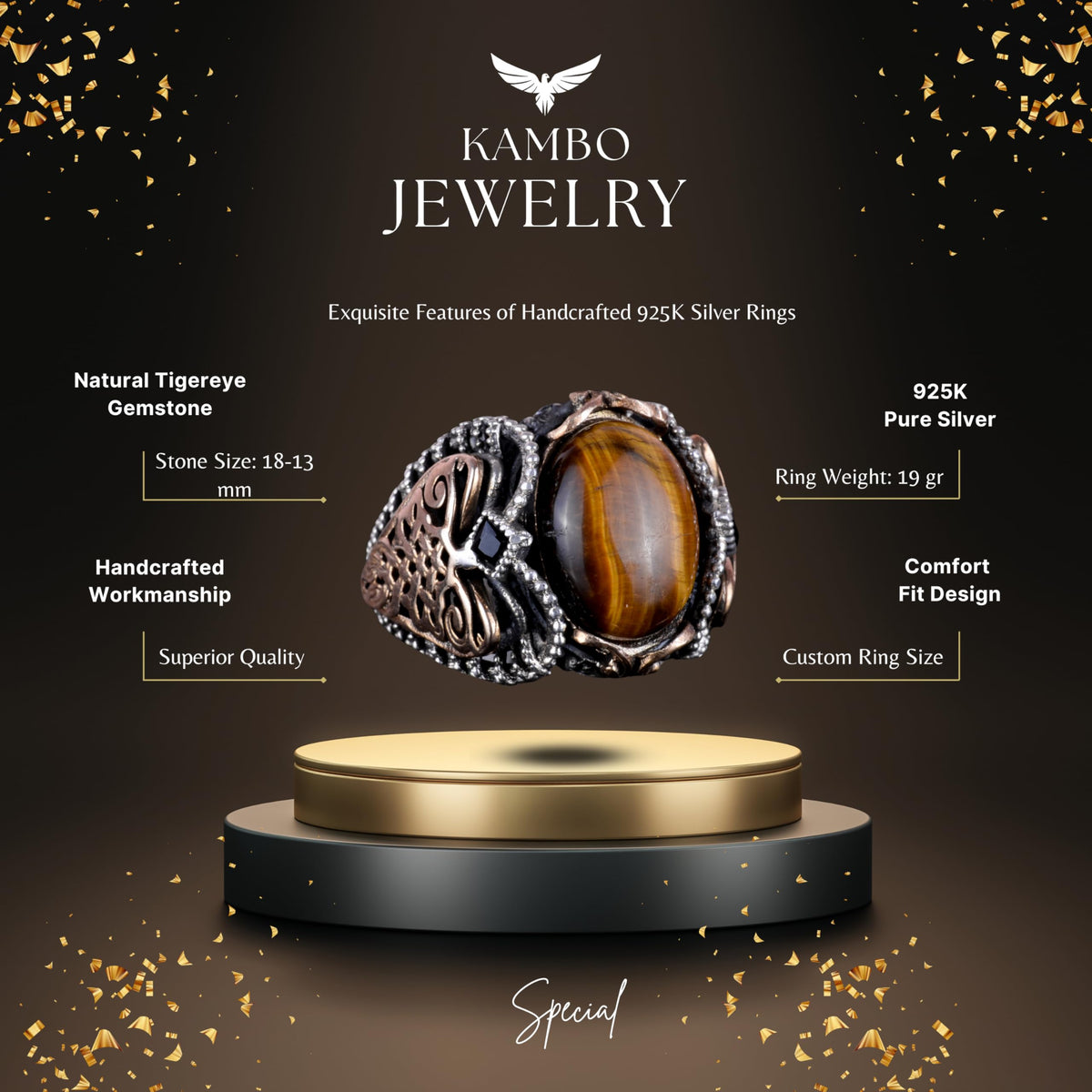 Natural Tiger's Eye Stone Ring — 2