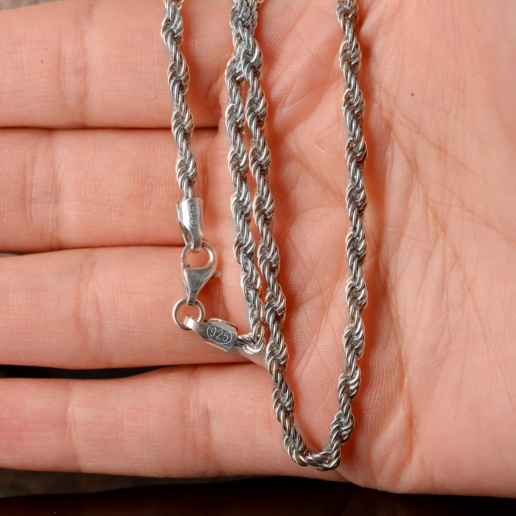 925 Sterling Silver Rope Chain, Men's Chain, Chain Necklace, Silver Men's Jewelry — 5