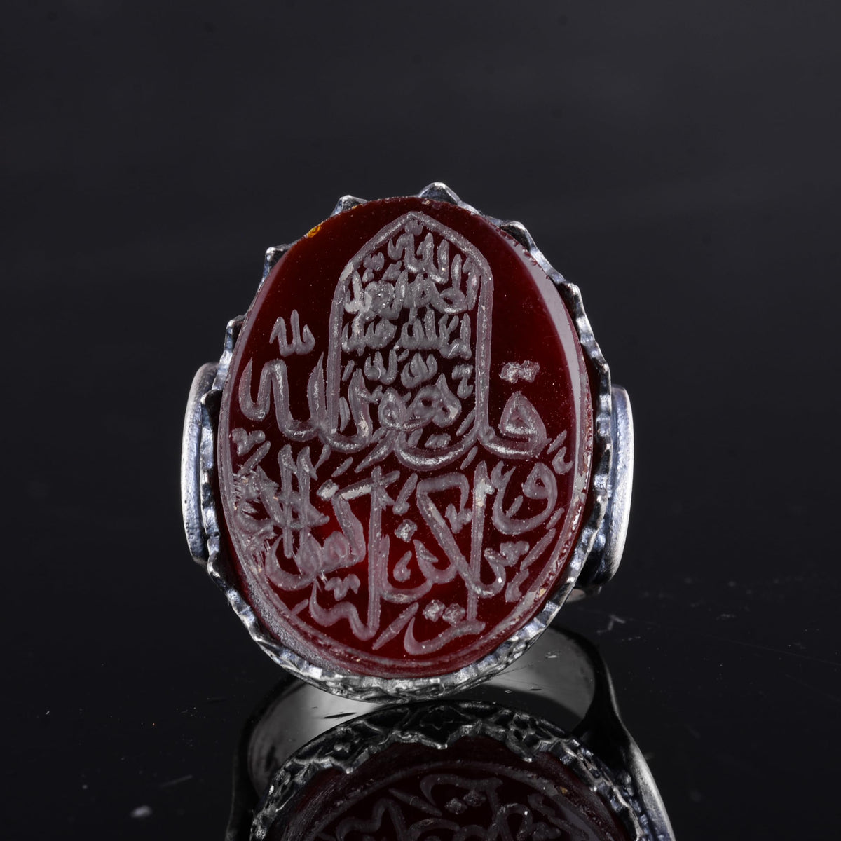 KAMBO 925 Sterling Silver Natural Agate Stone Large Men's Ring – Handmade Islamic Calligraphy Design — 4
