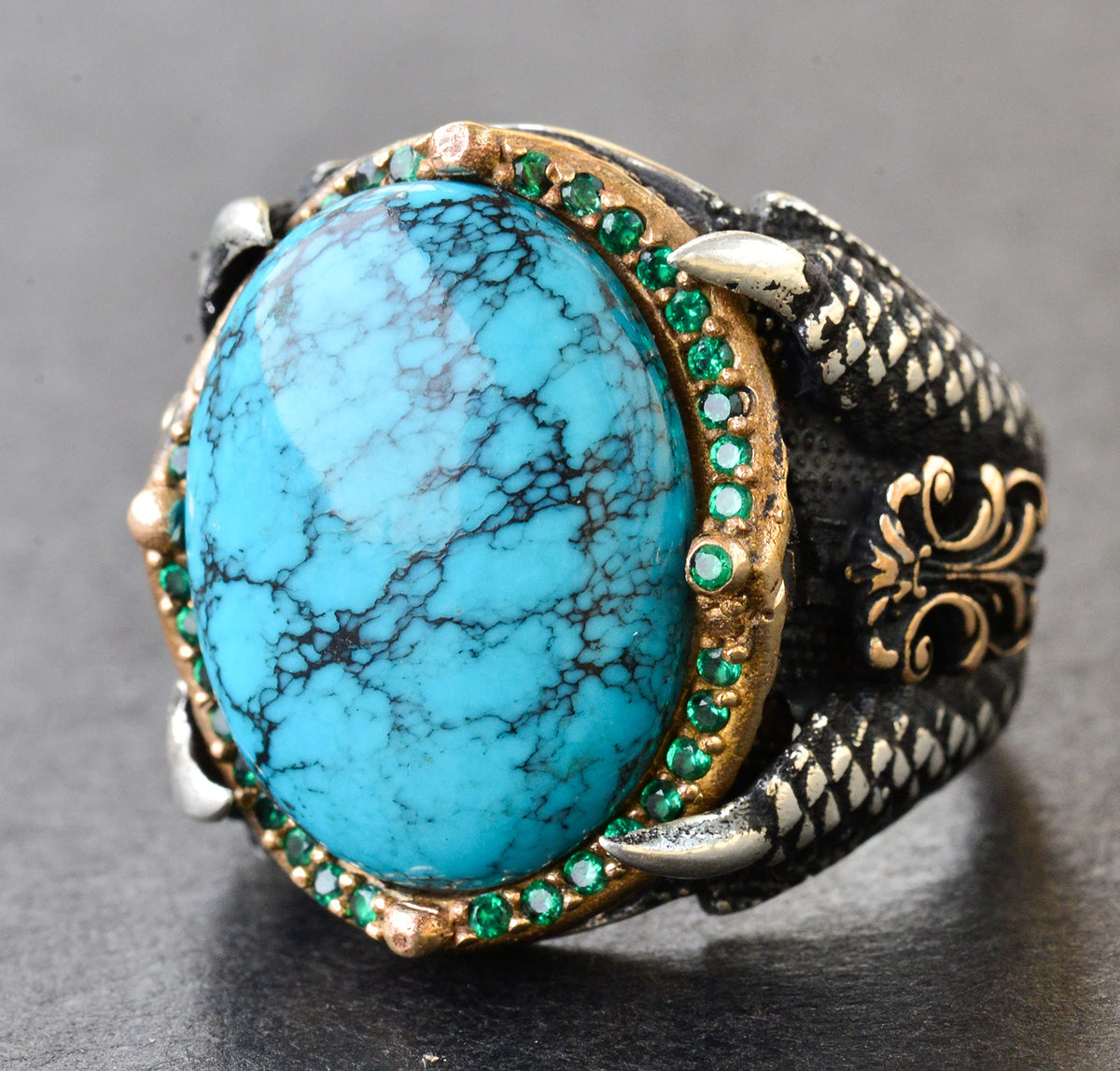 Silver Eagle Claw Ring - Natural Turquoise Stone — 3