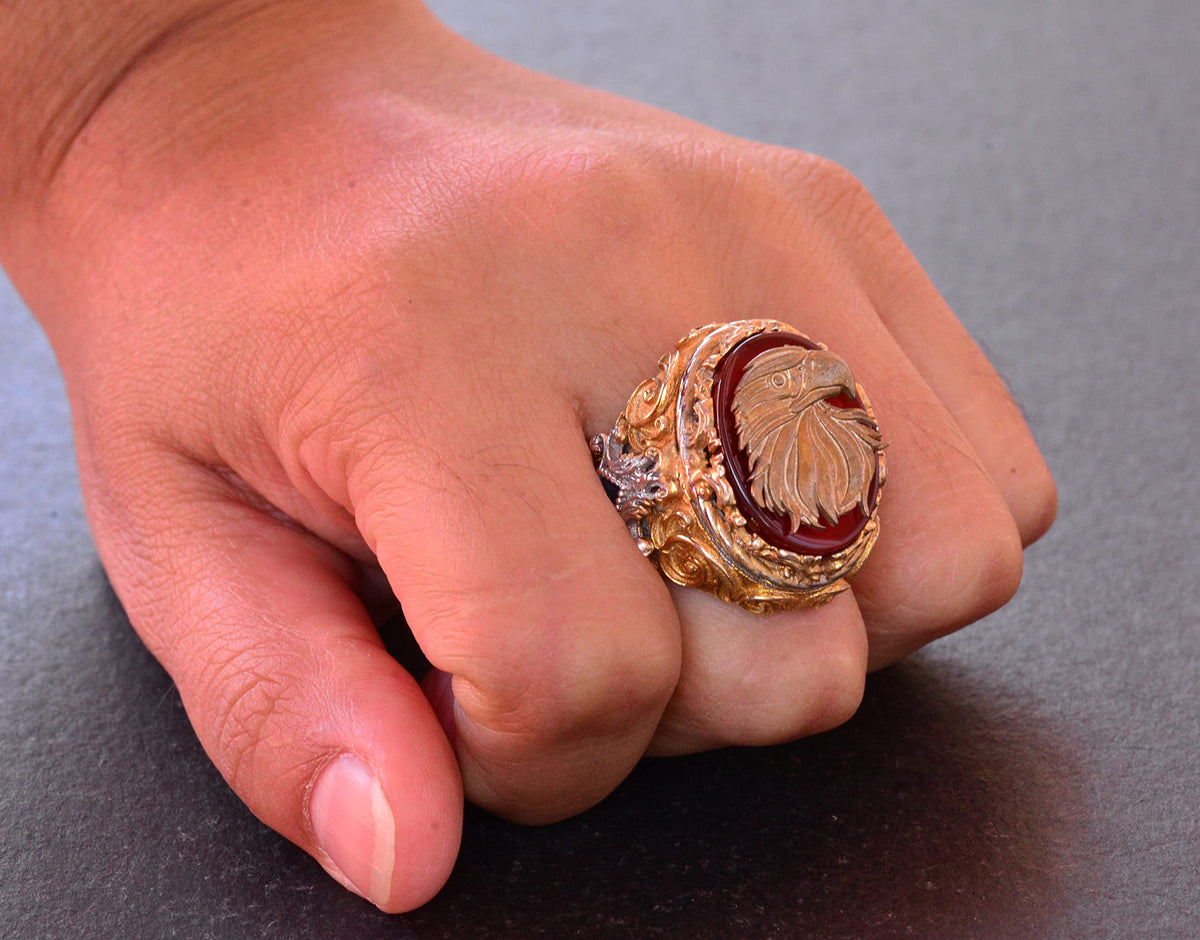 Handmade Hawk Ring - 925 Sterling Silver Gold Plated — 7