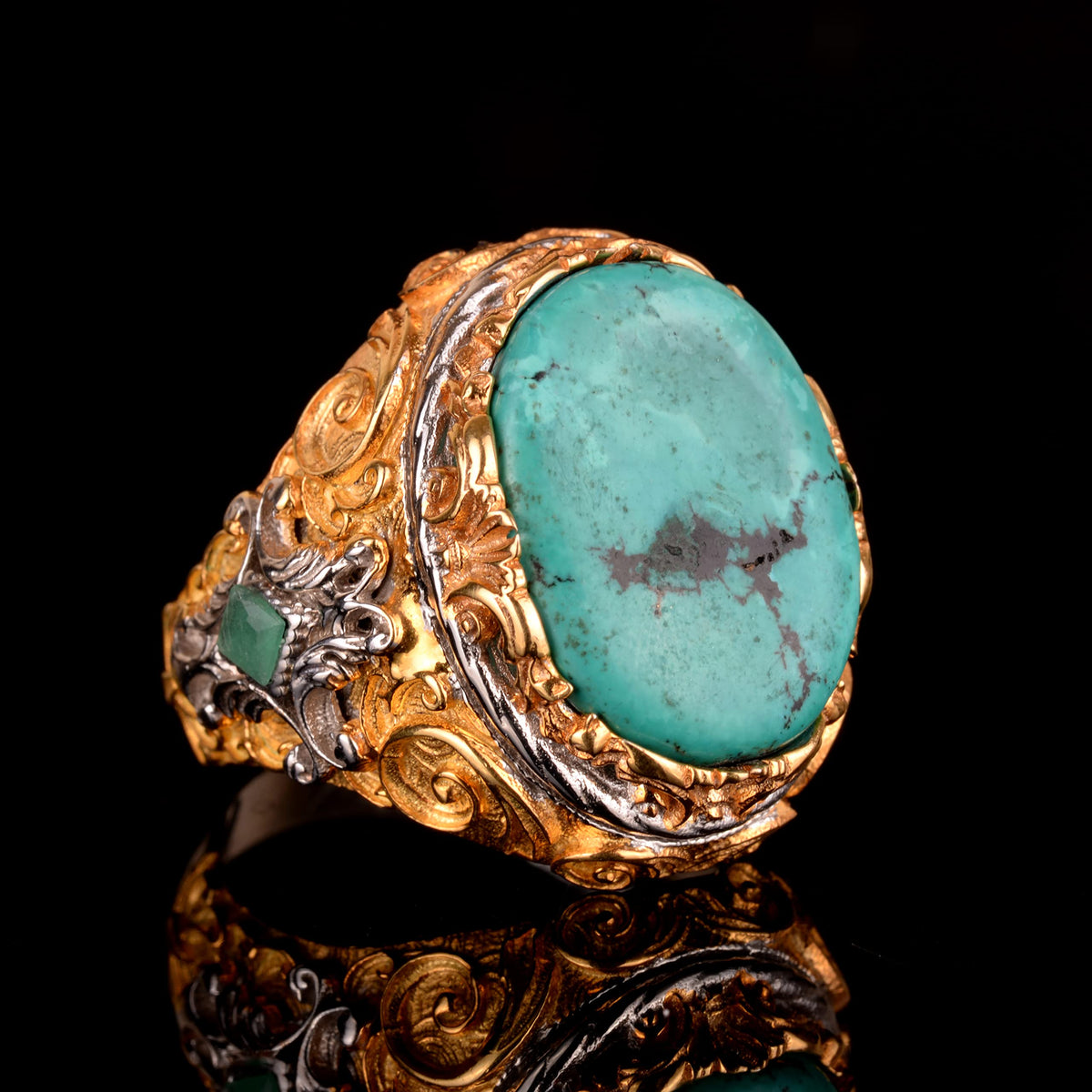 Arizona Turquoise Stone Ring, 925 Sterling Silver — 3