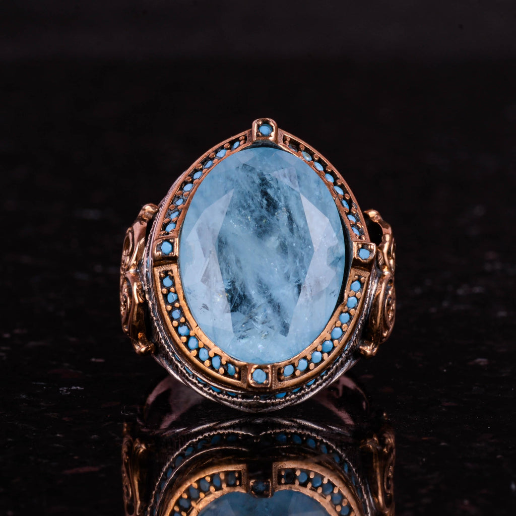 925 Sterling Silver Men's Ring, Synthetic Stone, Handmade Vintage Design — 4