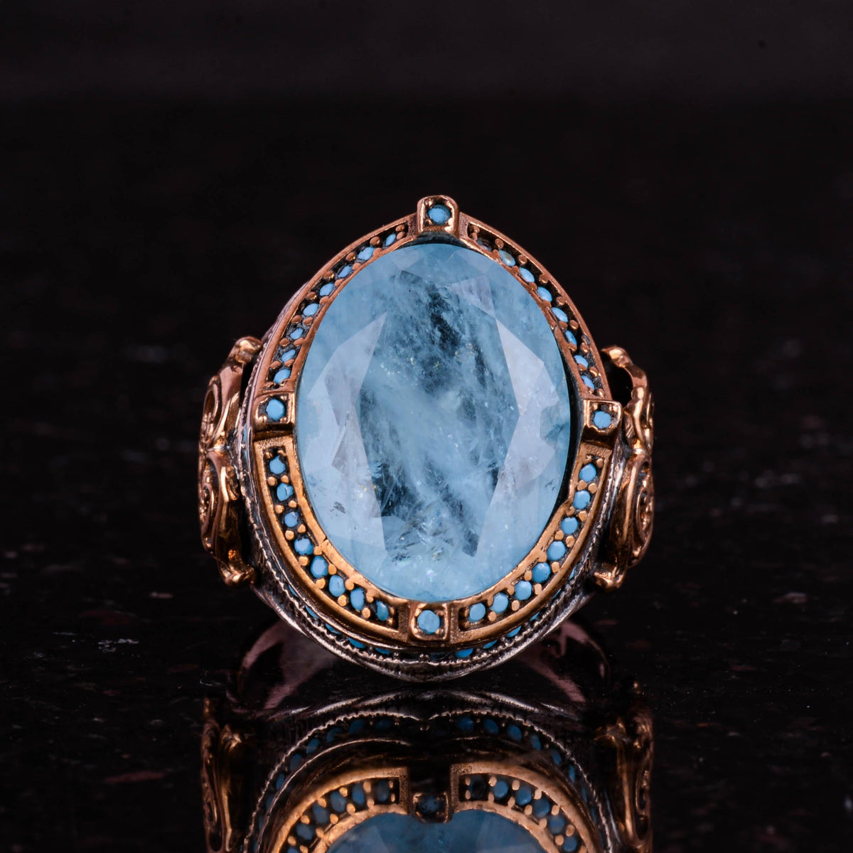 925 Sterling Silver Men's Ring, Synthetic Stone, Handmade Vintage Design — 4