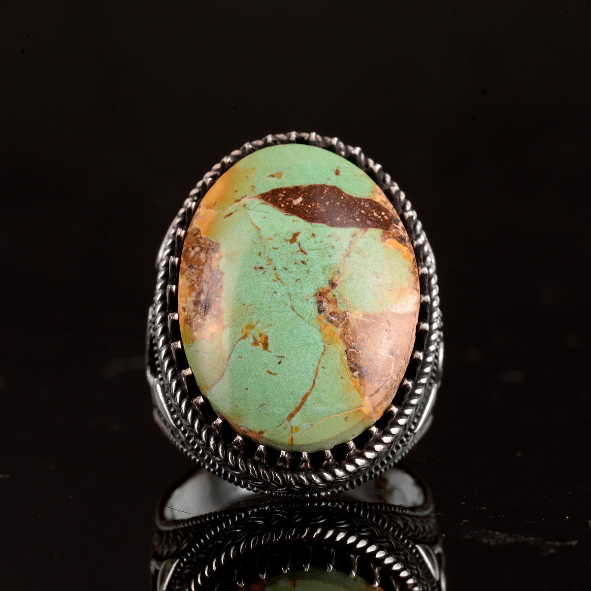 925 Sterling Silver Men's Ring, Green Turquoise Stone, Natural Turquoise Stone, Handmade Silver Ring — 3