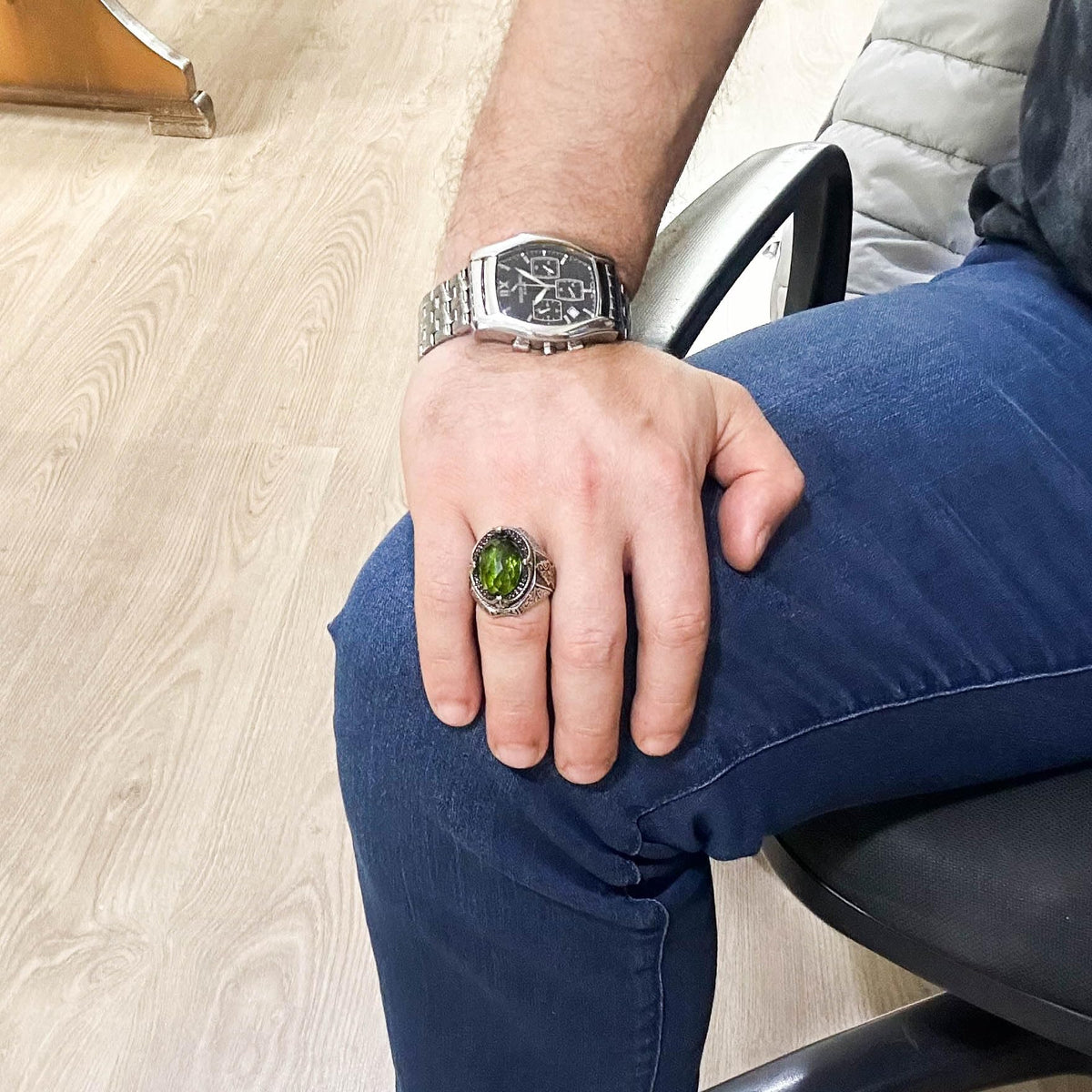 Peridot Stone Ring, 925 Sterling Silver Ring, Stylish Handmade Silver Men's Ring — 3