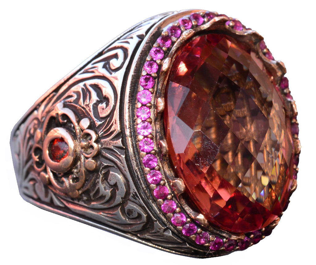 King Ring - Silver, Synthetic Sultanit Stone Ring - Unique Silver Men's Jewelry