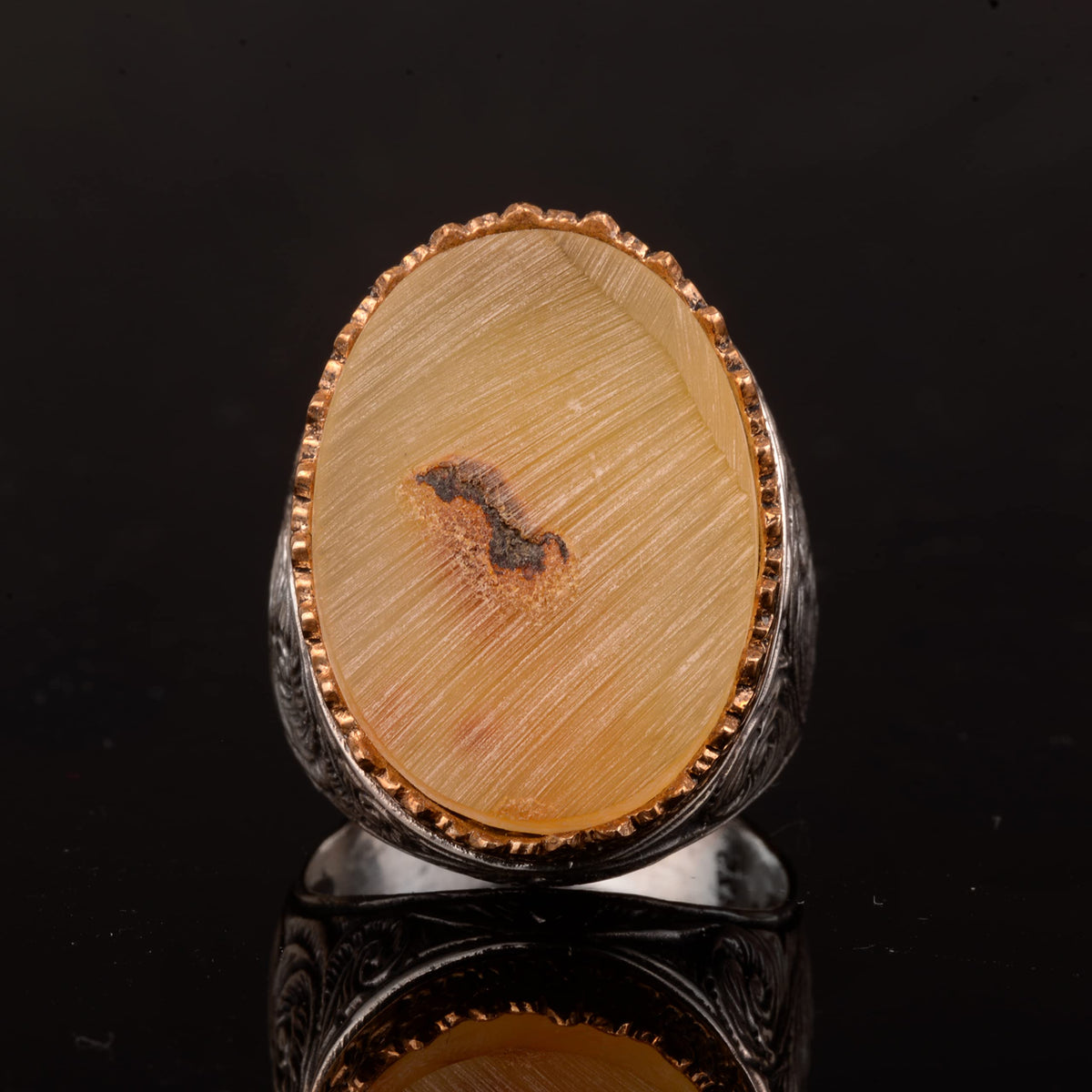 Natural Amber Stone Ring, 925 Sterling Silver — 3