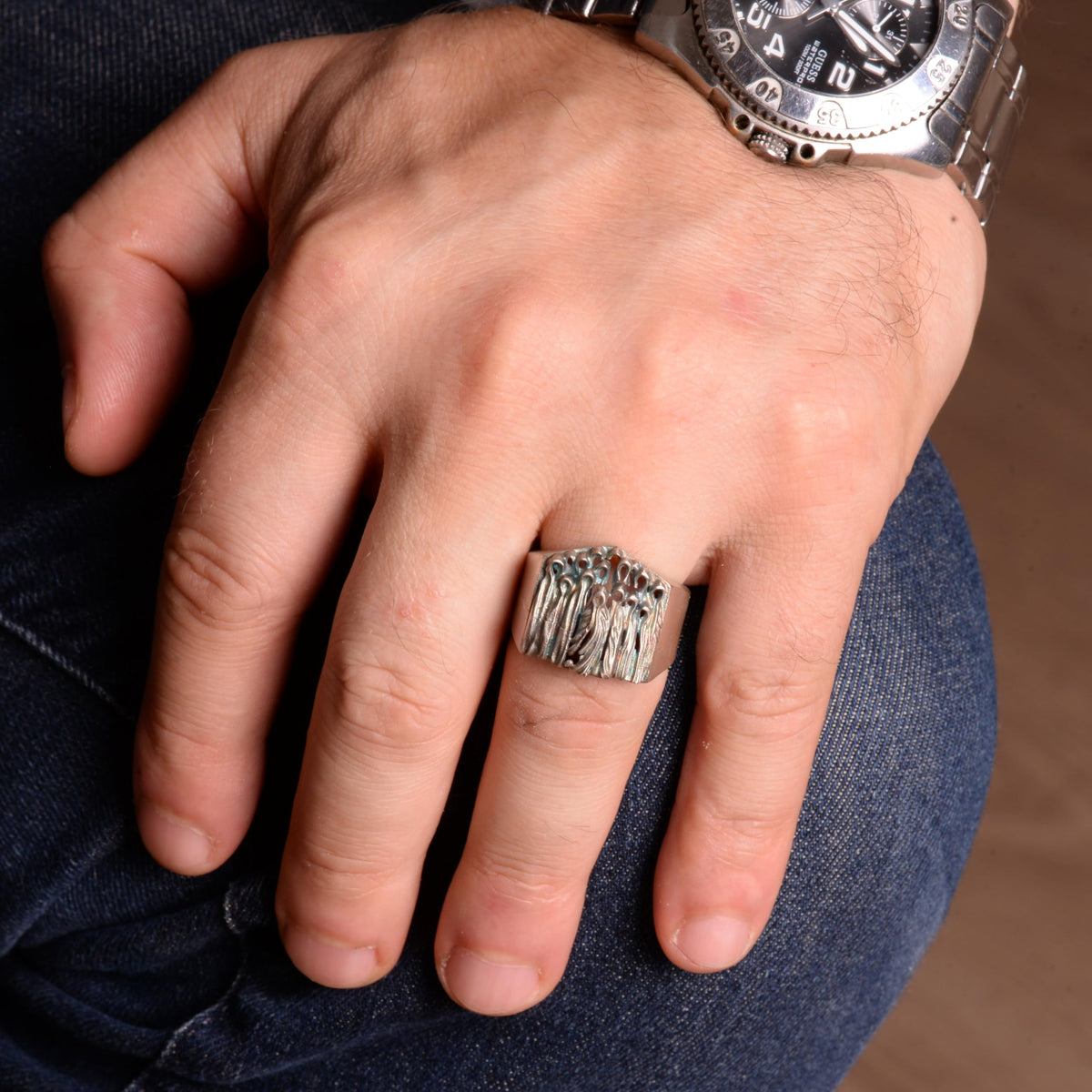 Silver Scary Ghost Handcrafted Ring — 3