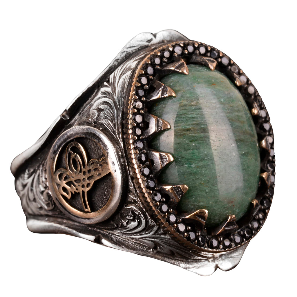 925 Sterling Silver Ring - Natural Green Bloodstone