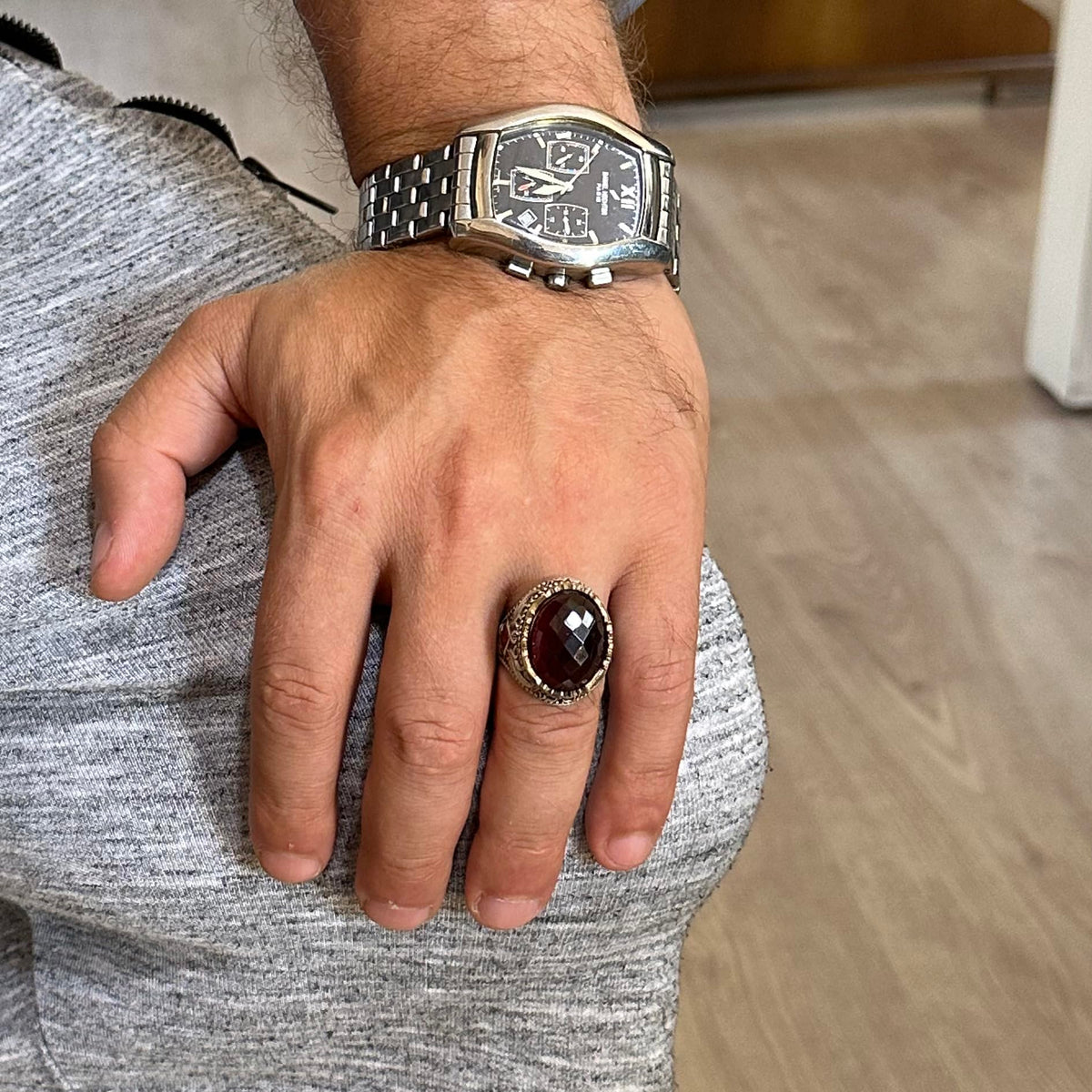 Natural Garnet Stone Handcrafted Ring - 925 Sterling Silver — 3