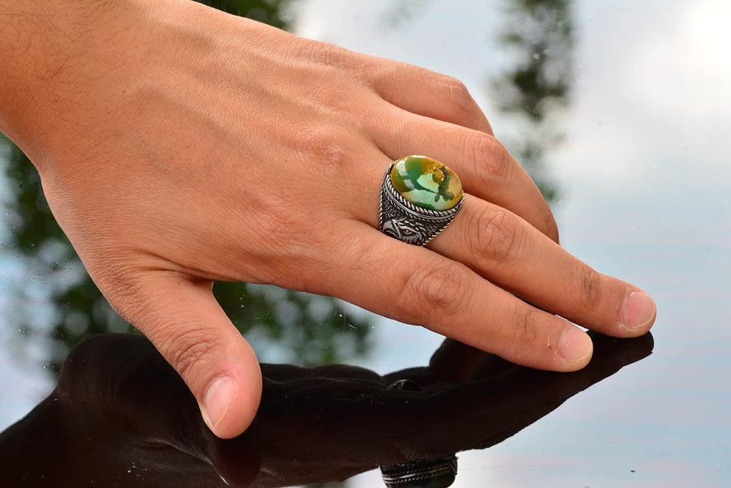 Natural Arizona Turquoise Stone Ring - 925 Sterling Silver Men's Eagle Ring, Suitable for Daily and Special Occasions (Model-3) — 6