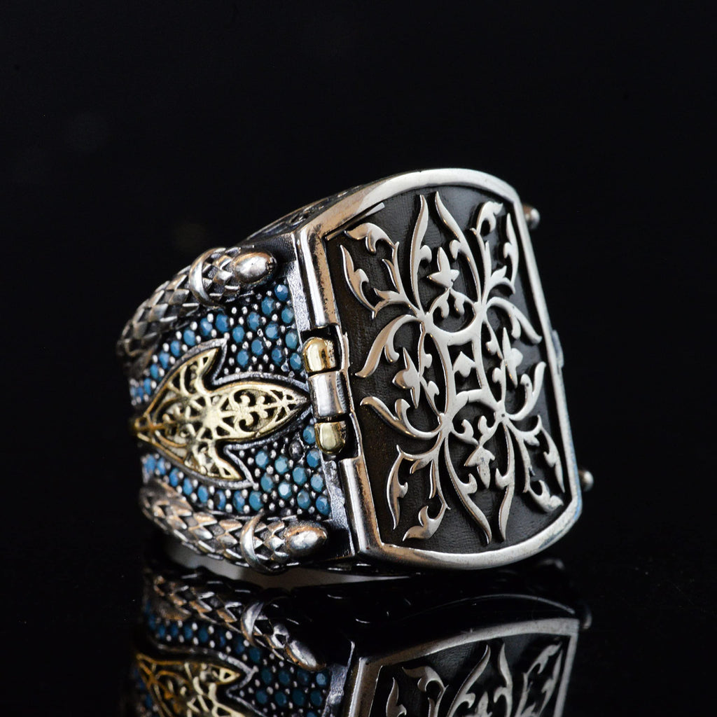 925 Sterling Silver Men's Box Ring with Turquoise Stones — 4