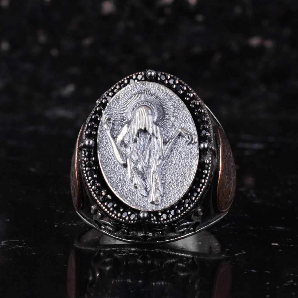 KAMBO Large Men's 925 Sterling Silver Ring – Bronze Star of David Detail – Symbolic Statement Ring (Angel) — 4