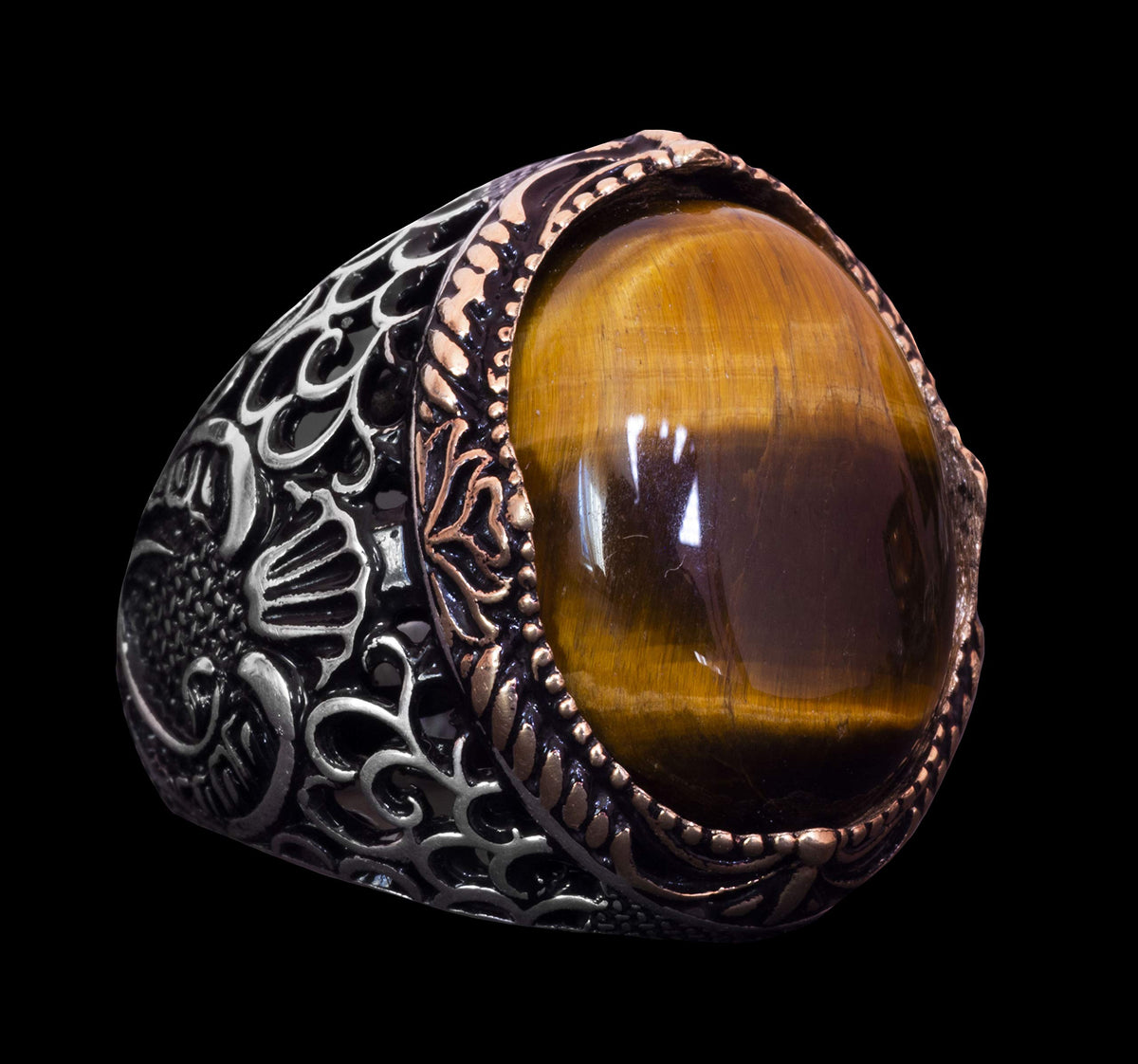 925 Sterling Silver Men's Ring - Natural Tiger Eye Stone — 5