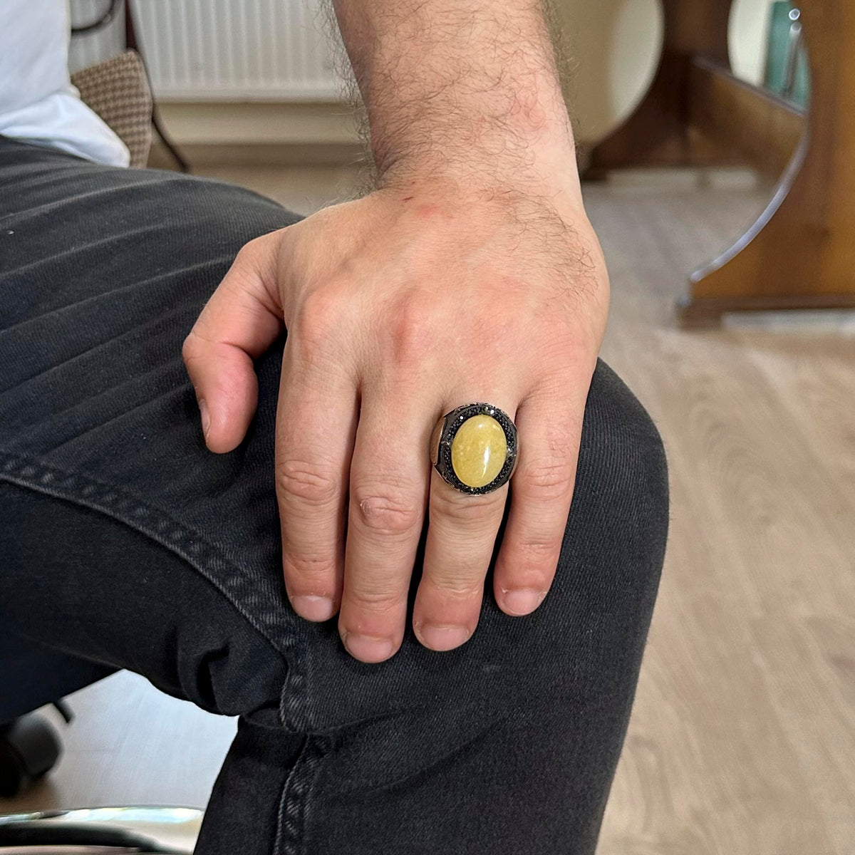 Star of David Ring - Natural Yellow Agate Stone Ring — 3