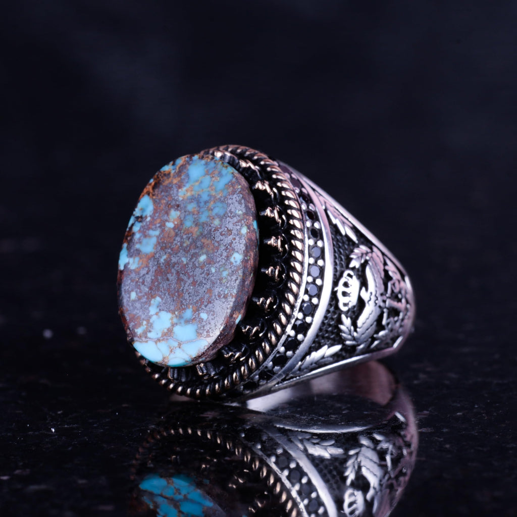 Natural Arizona Turquoise Stone Ring, 925 Sterling Silver Ring, Eagle Ring — 5