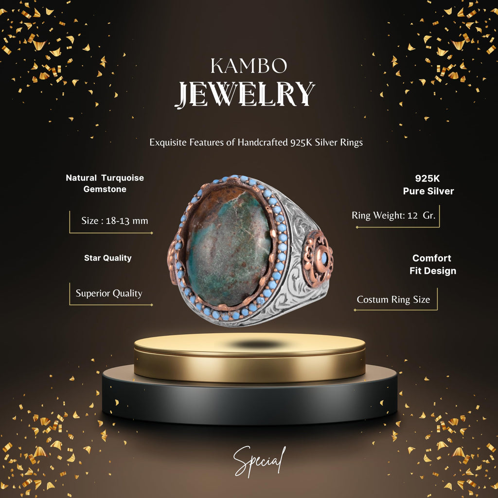 KAMBO Authentic Arizona Turquoise Stone Men's Ring - Natural Stone Handmade 925 Sterling Silver (Model-5) — 2