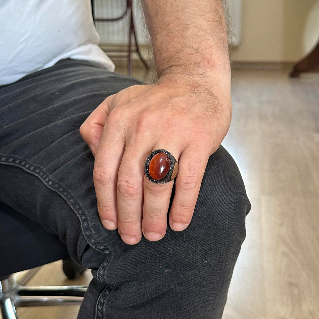 Natural Red Agate Stone Ring - 925 Sterling Silver Ring — 3