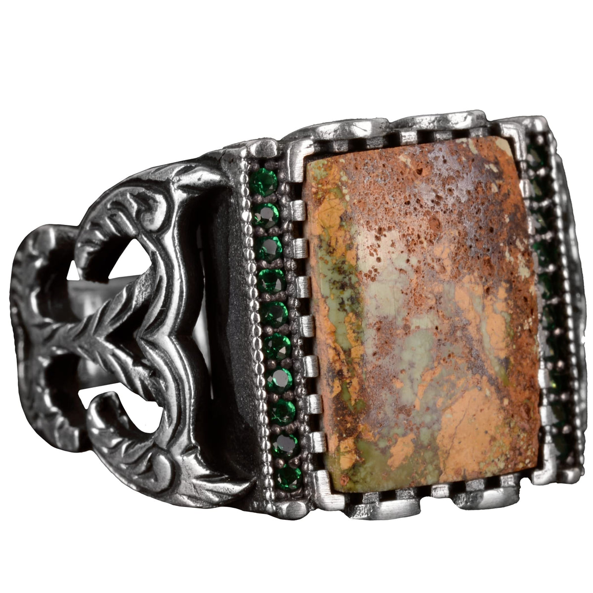 Silver Men's Ring, Natural Arizona Turquoise Stone Ring