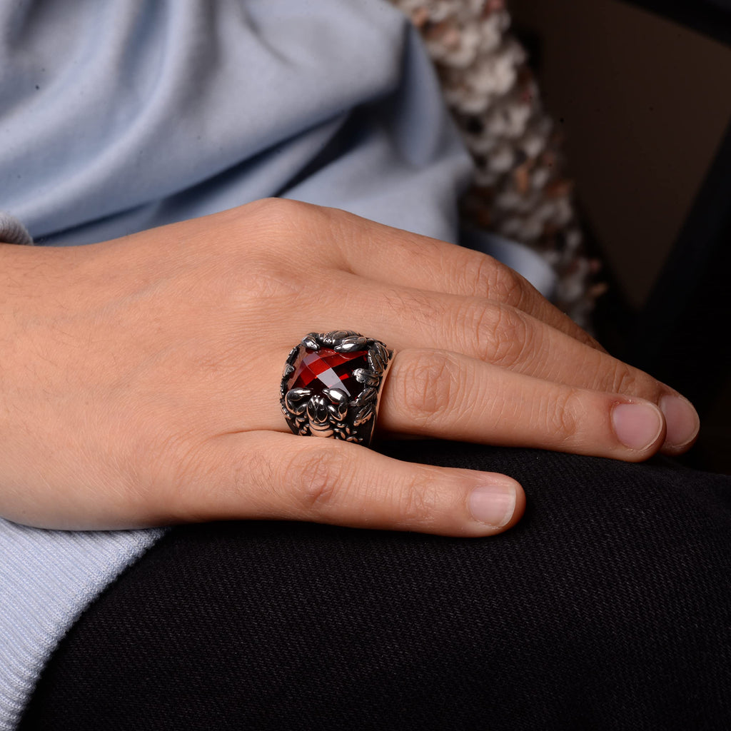 Handmade Ring, 925 Sterling Silver Ring, Synthetic Garnet Stone Ring — 7