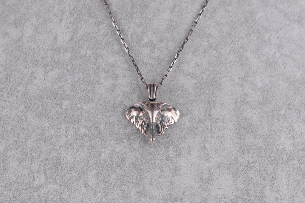 KAMBO 925 Sterling Silver Elephant Necklace – Detailed Elephant Head Necklace – Oxidized Animal Totem Men's Statement Jewelry — 4