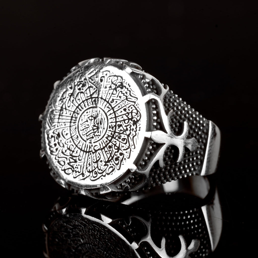 KAMBO Handmade 925 Sterling Silver Arabic Muslim Ring for Men, Minimalist Religious Design, Solid Sterling Silver Statem