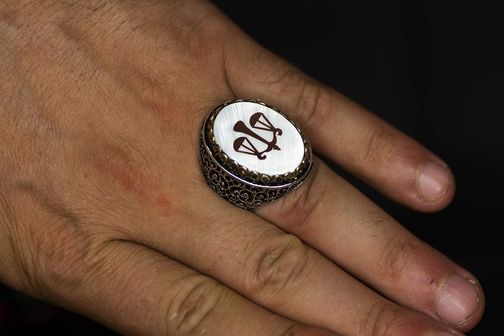 Noble and Symbolic Men's 925 Sterling Silver Ring - Justice Scale Symbol, Adorned with Natural Stones — 4