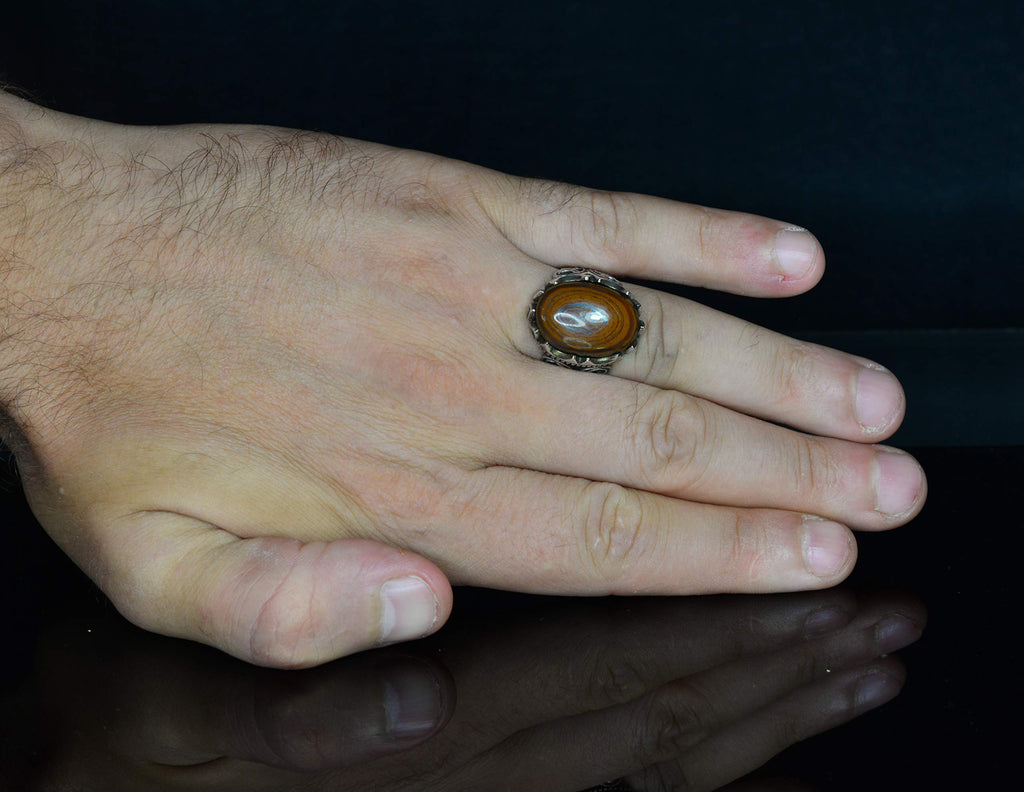925 Sterling Silver Men's Ring with Natural Iron and Tiger Eye Stone — 5