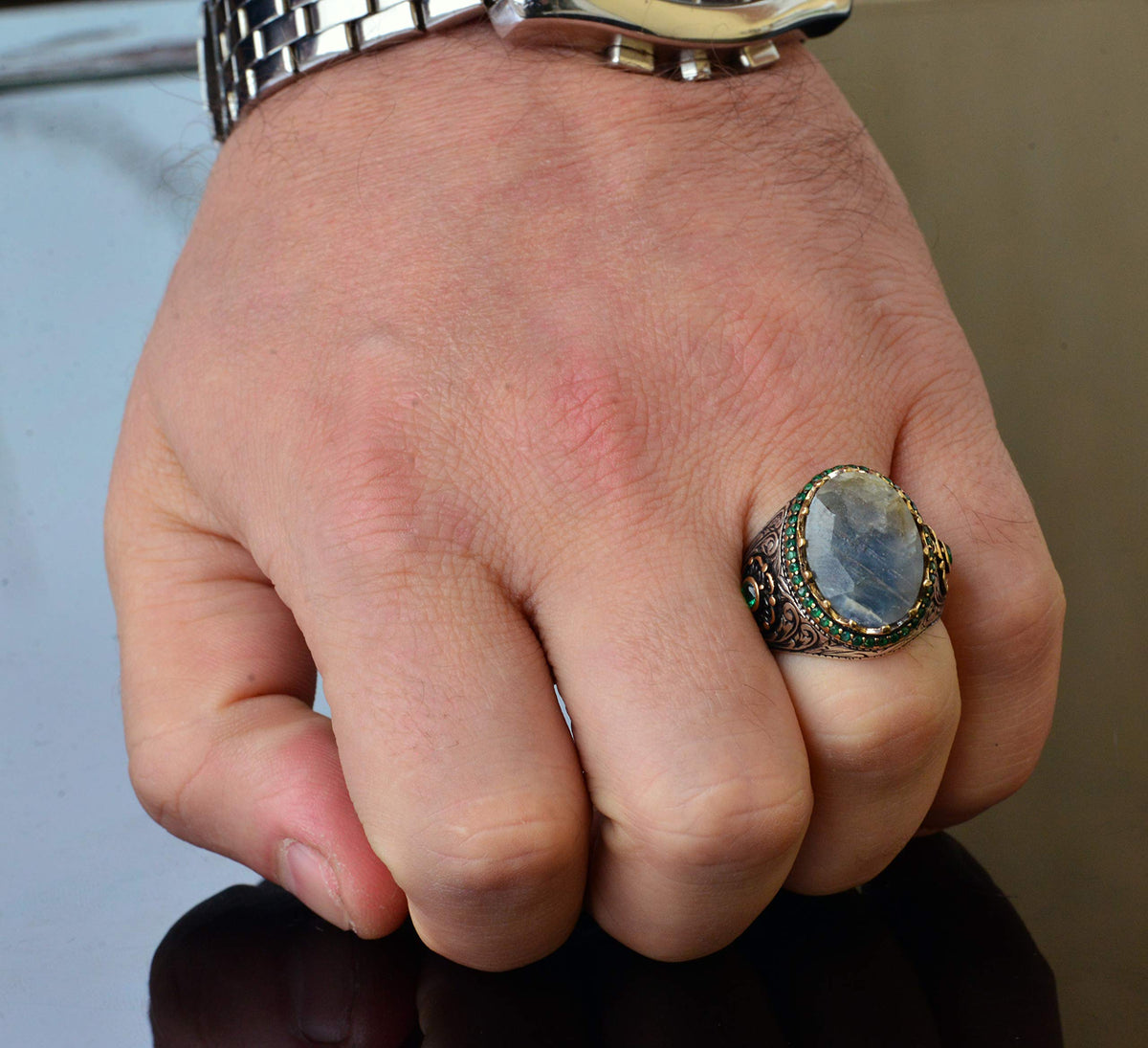 925 Sterling Silver Ring - Natural Sapphire Stone — 6