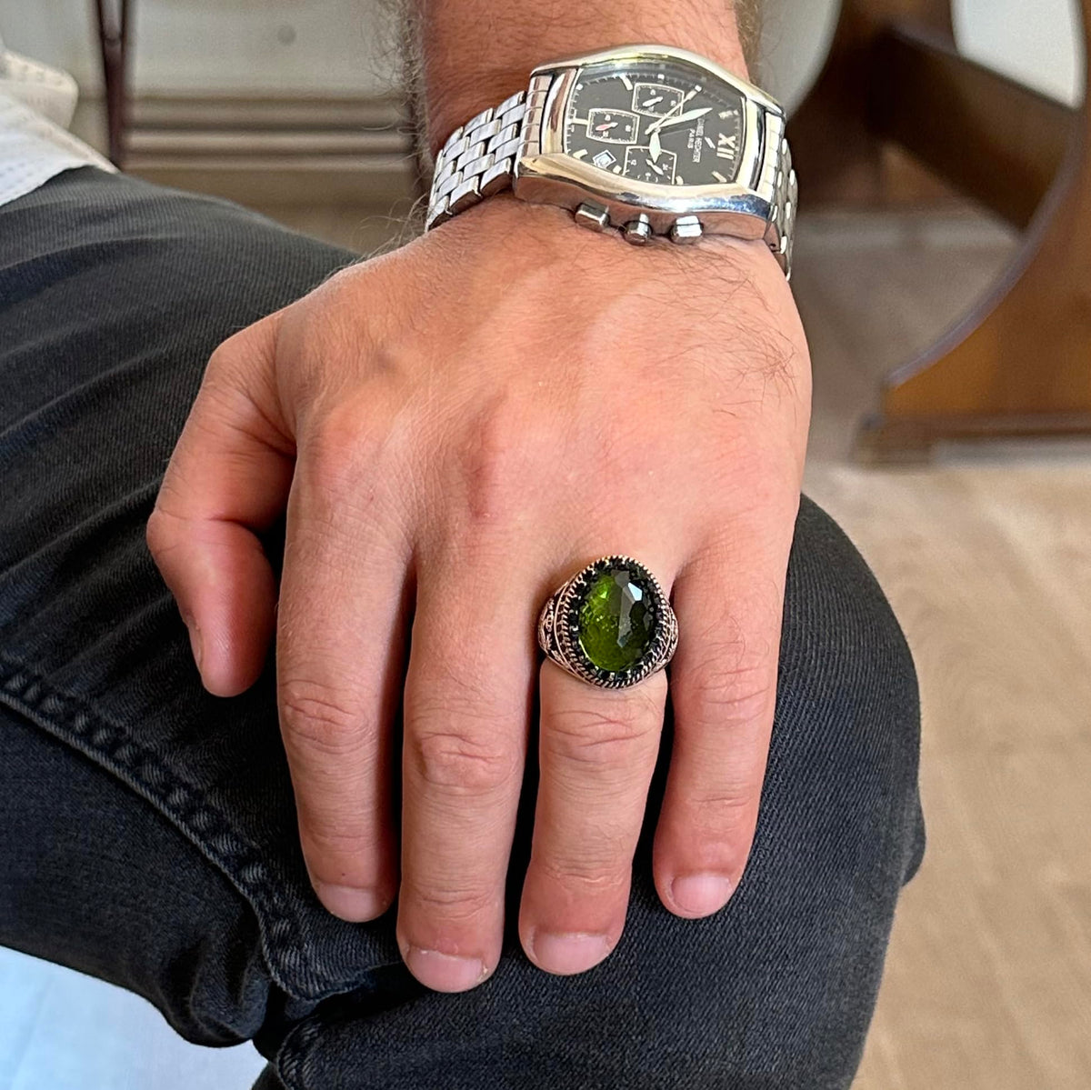 925 Sterling Silver Stone Ring, Eagle Symbol, Handmade Ring — 3