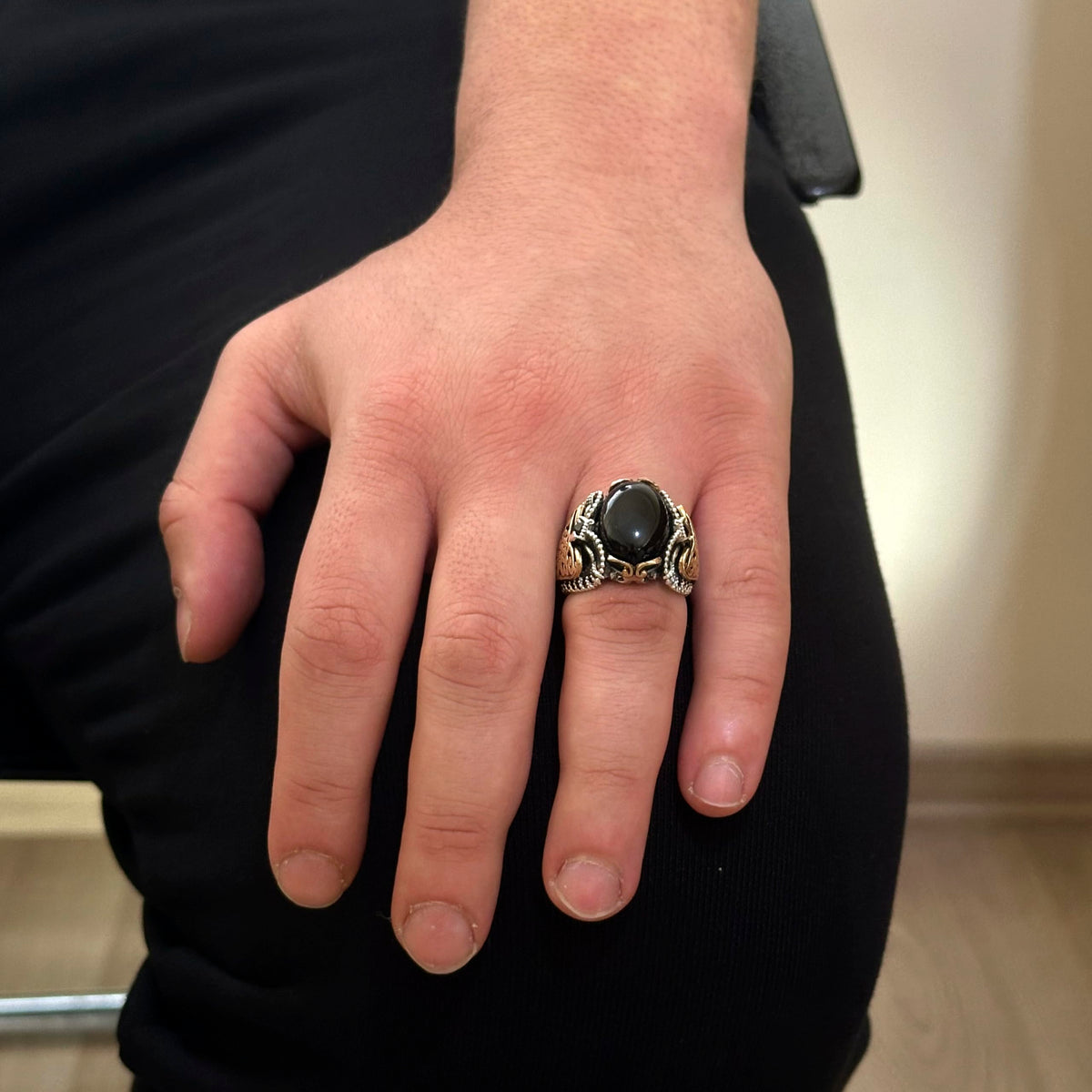 Natural Onyx Stone Ring, 925 Sterling Silver Men's Ring — 3
