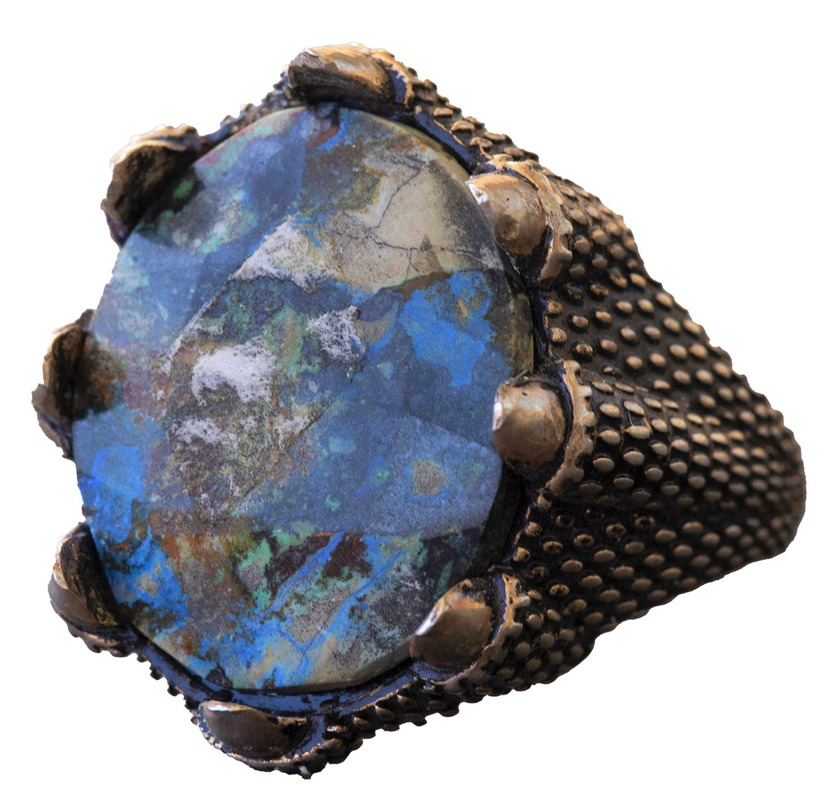 KAMBO Natural Blue Jasper Gemstone Ring, Handmade Claw Ring, Silver Men's Ring