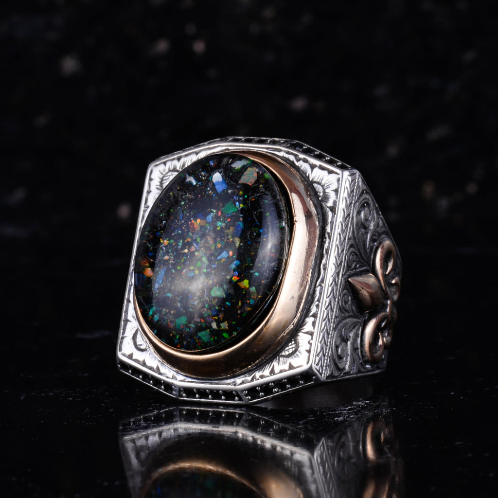 KAMBO Men's Design Opal Ring – 925 Sterling Silver Large Oval Opal Ring – Handmade Statement Ring for Men — 5
