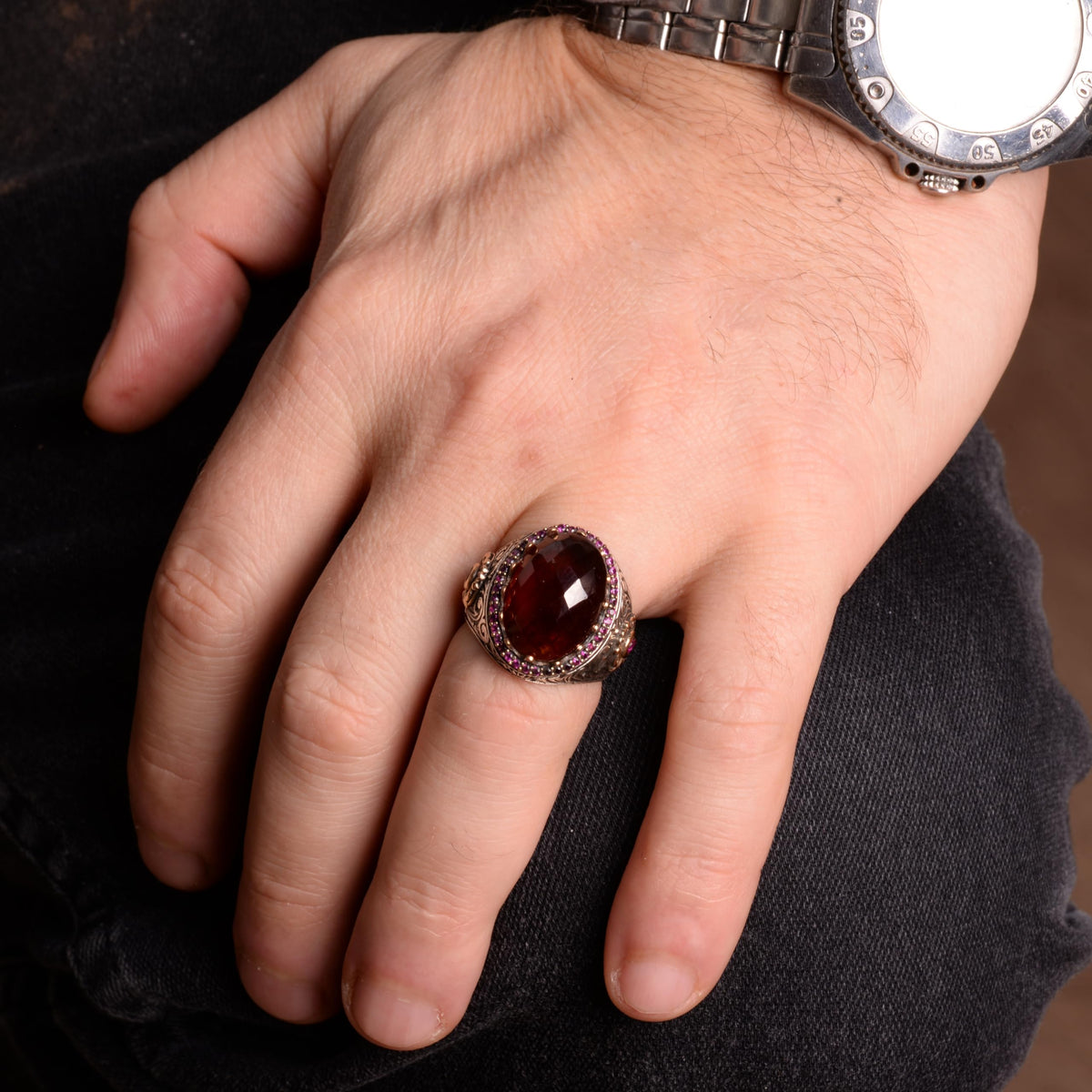 Natural Garnet Stone Ring, 925 Sterling Silver Ring — 2