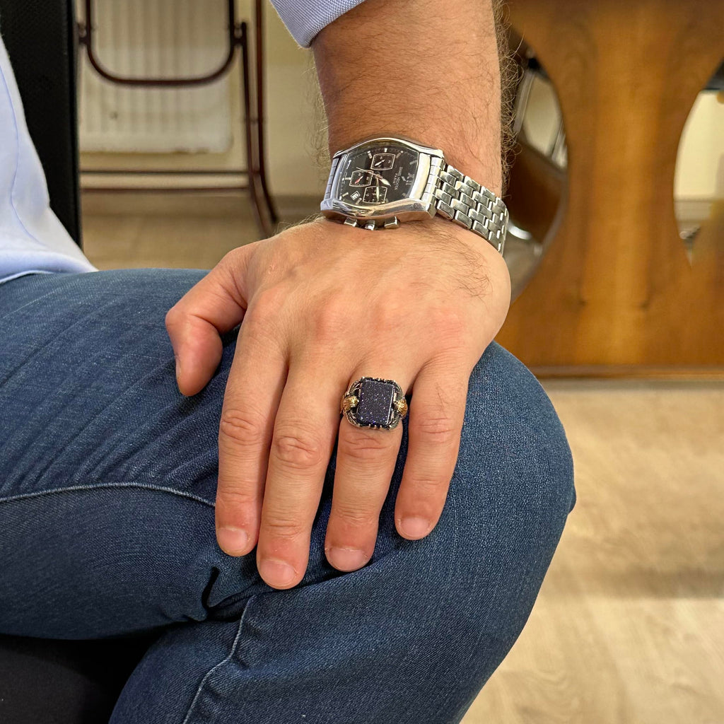 Handmade 925 Sterling Silver Men's Ring - Magnificent Eagle Design, Sunstone — 3