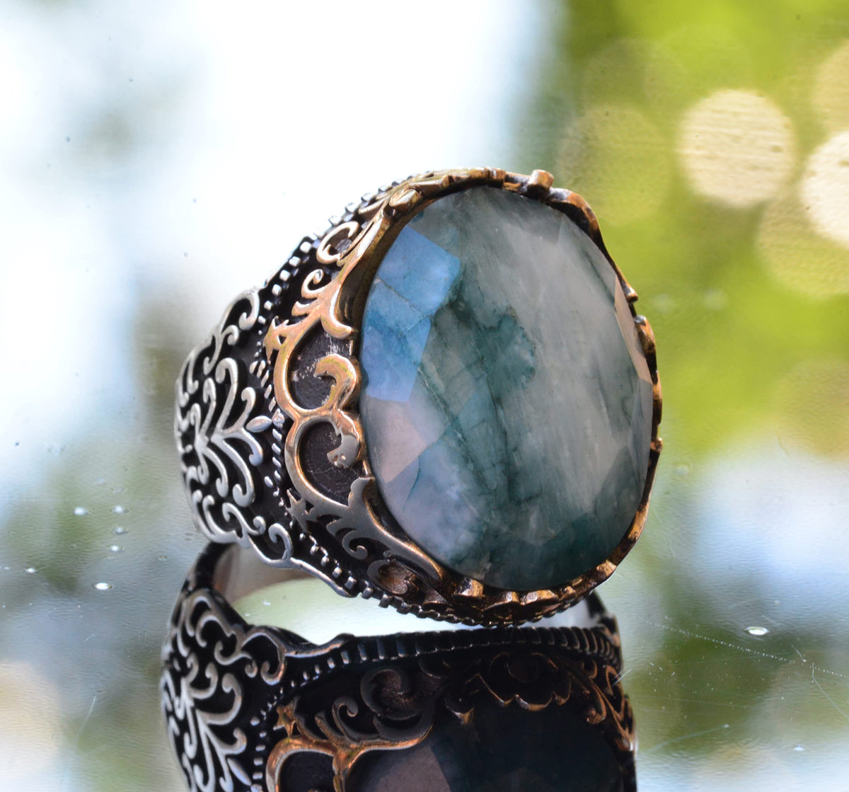 Natural Emerald Gemstone Ring - 925 Sterling Silver Handmade Ring — 3