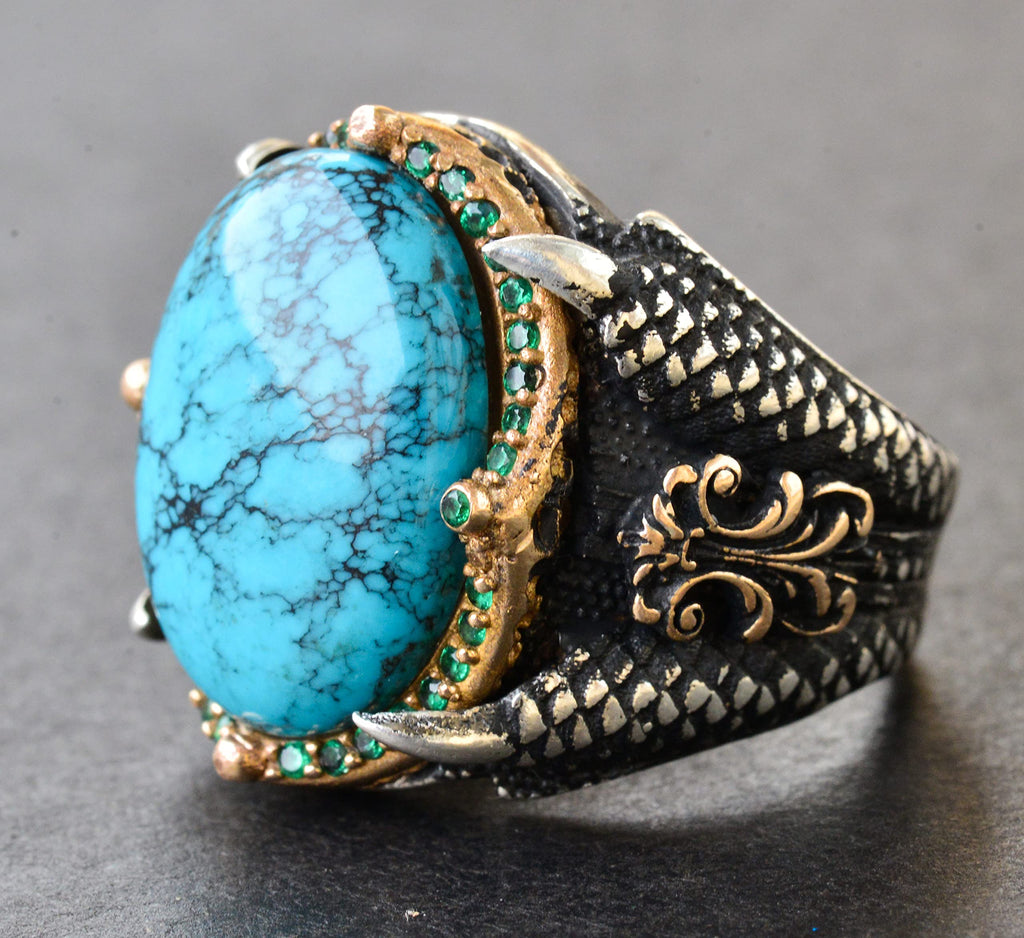 Silver Eagle Claw Ring - Natural Turquoise Stone — 4
