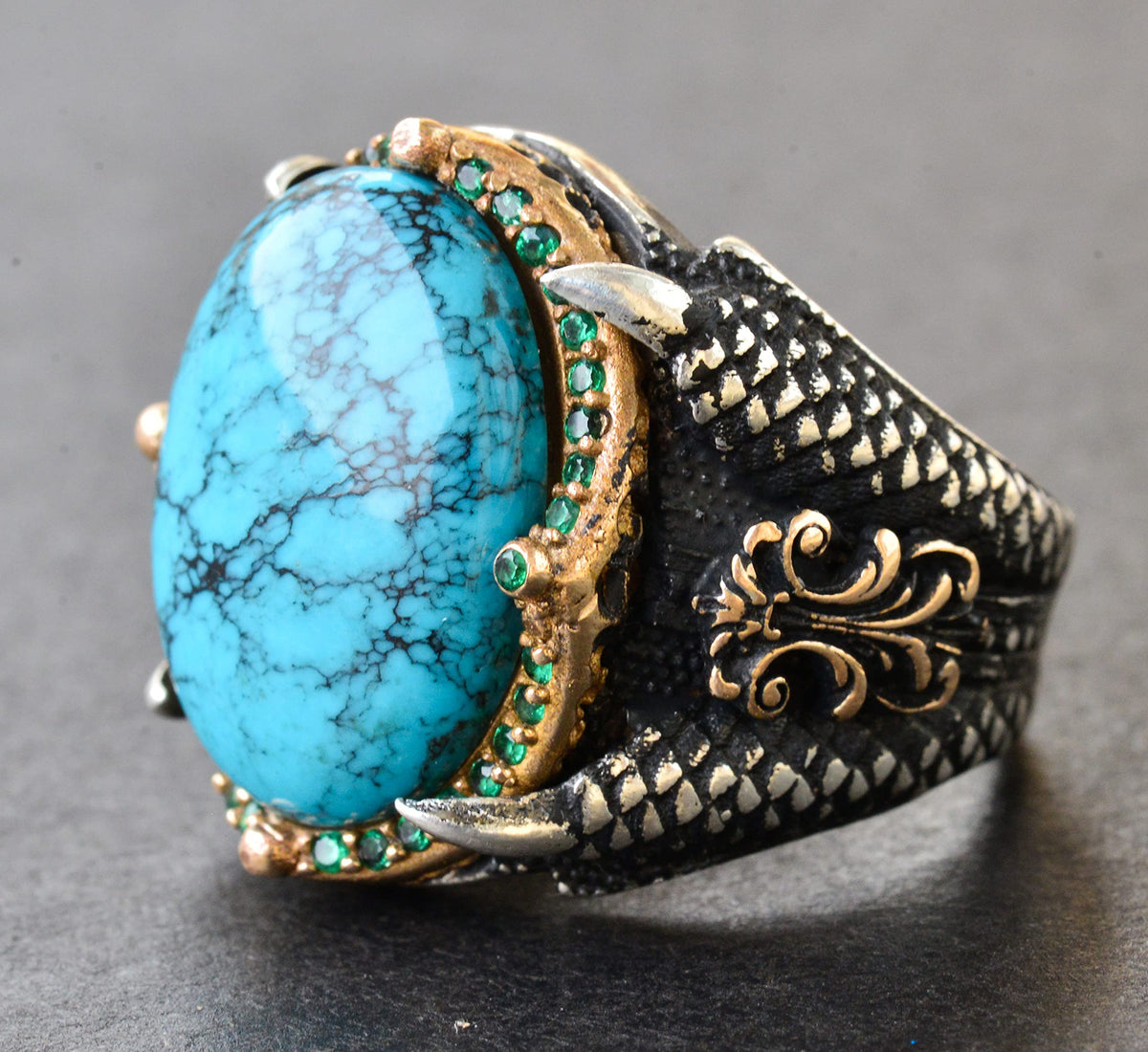 Silver Eagle Claw Ring - Natural Turquoise Stone — 4