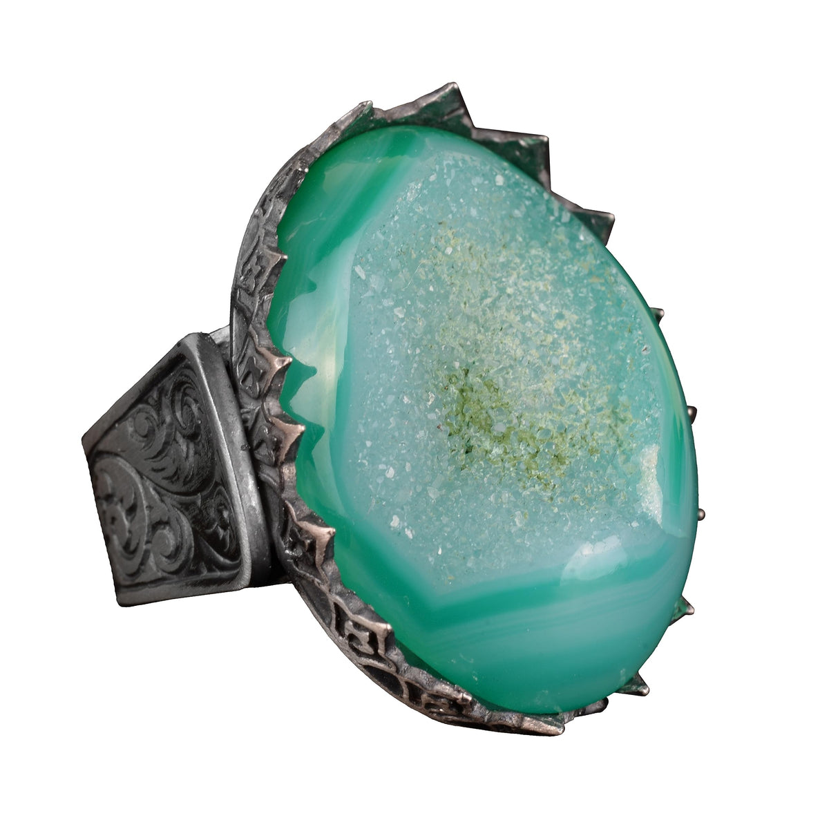 925 Sterling Silver Ring for Natural Druzy Quartz Stone