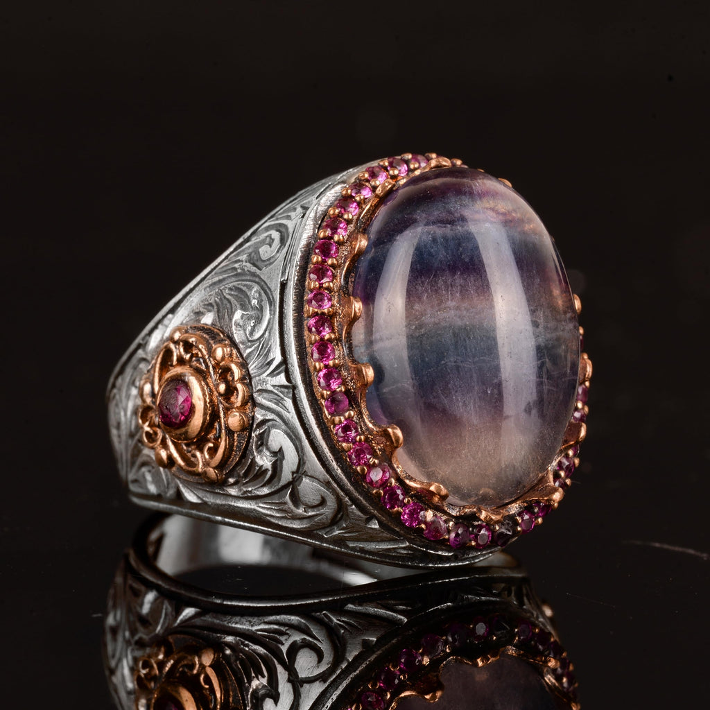 Natural Fluorite Stone Ring, Handmade 925 Sterling Silver Ring — 4