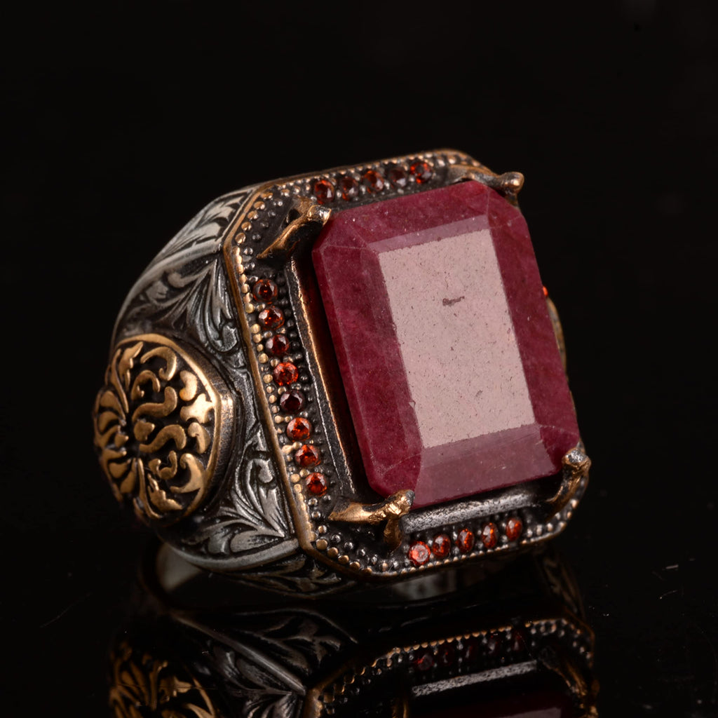 Natural Ruby Stone Men's Ring, Handmade King Ring, 925 Sterling Silver — 3