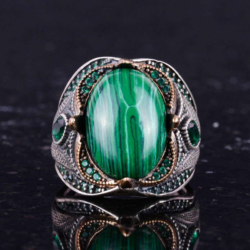 Natural Malachite Stone Ring - 925 Sterling Silver Handmade Ring — 4