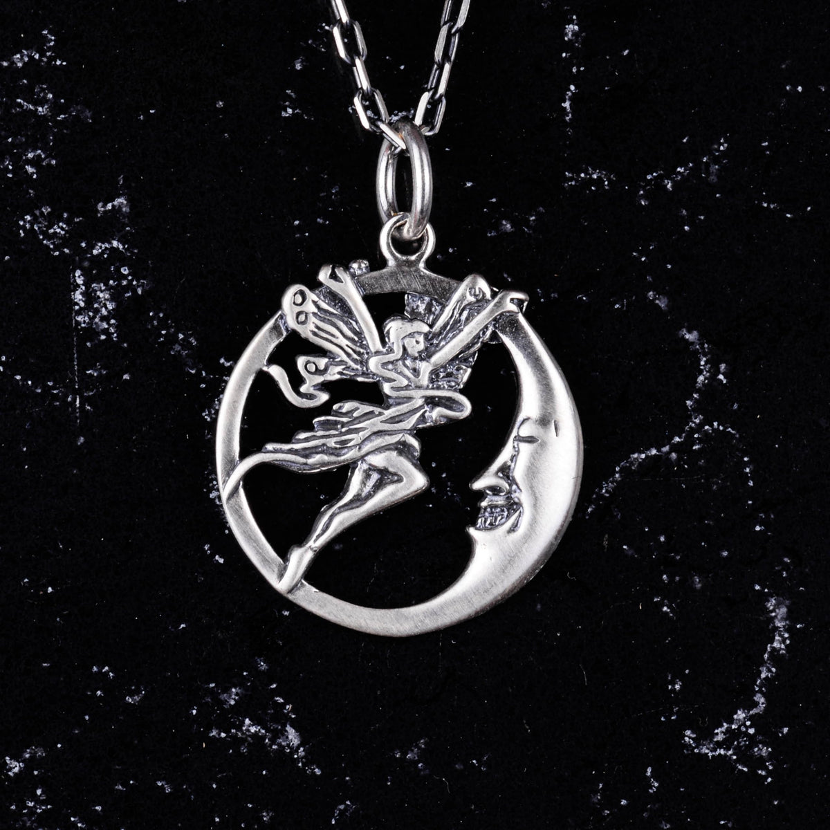 925 Sterling Silver Fairy and Moon Necklace, Handmade Stylish Necklace, Unique Silver Jewelry — 2